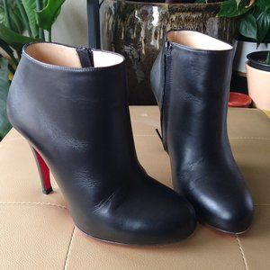 Christian Louboutin Belle 100mm Black Calfskin Leather Ankle Booties size 34.5